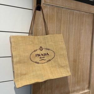 PRADA Paglia Natural Raffia Beige Beach Tote BRAND-NEW! LARGE